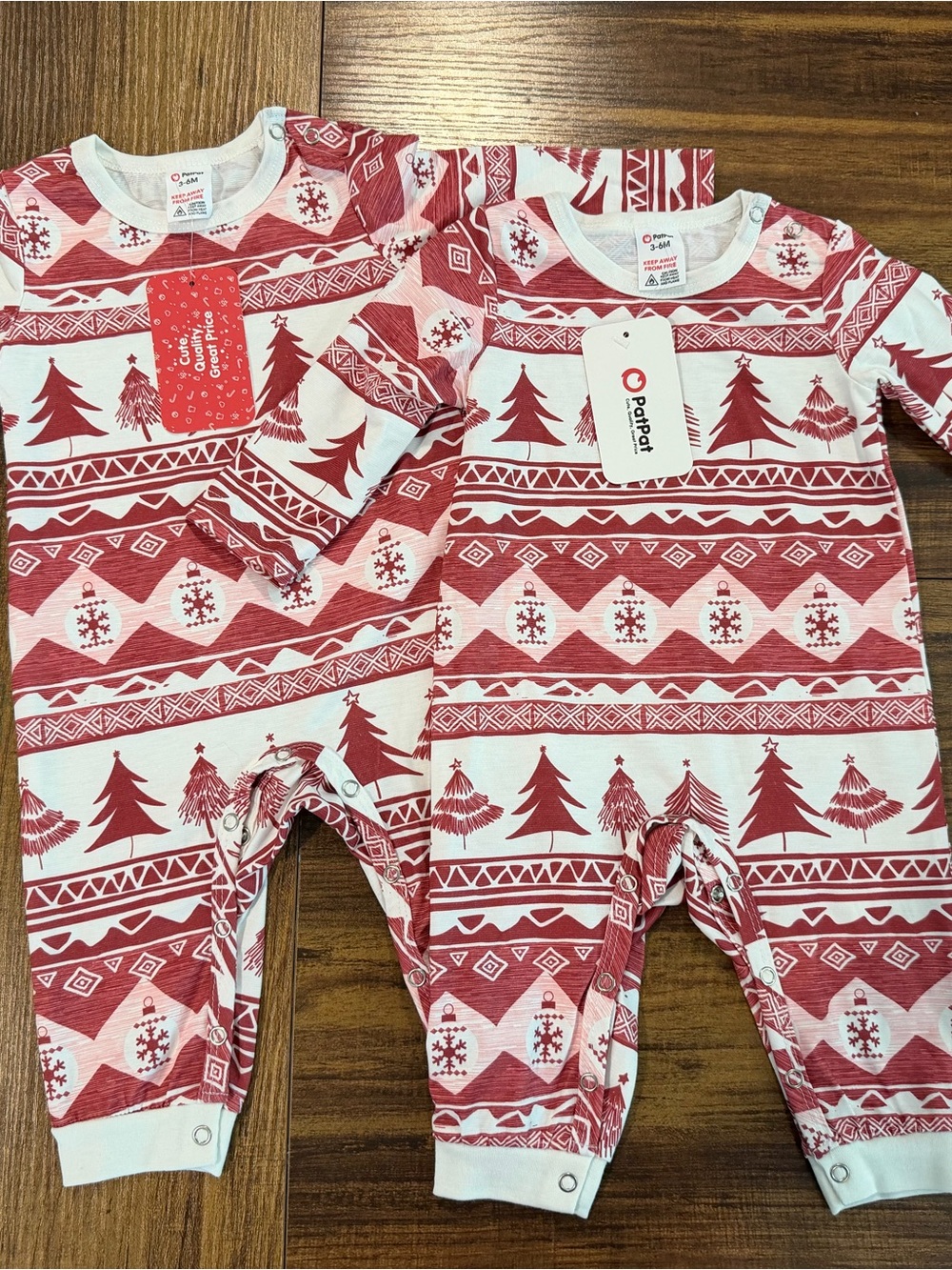 2 Pairs of Matching PatPat Red & White Holiday Tree Print Baby Outfits